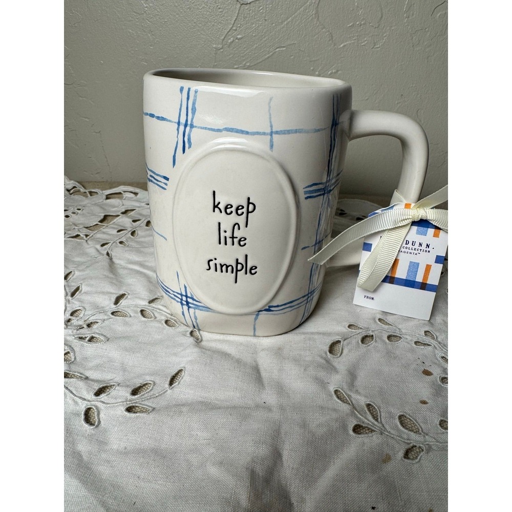 Rae Dunn KEEP LIFE SIMPLE mug blue plaid